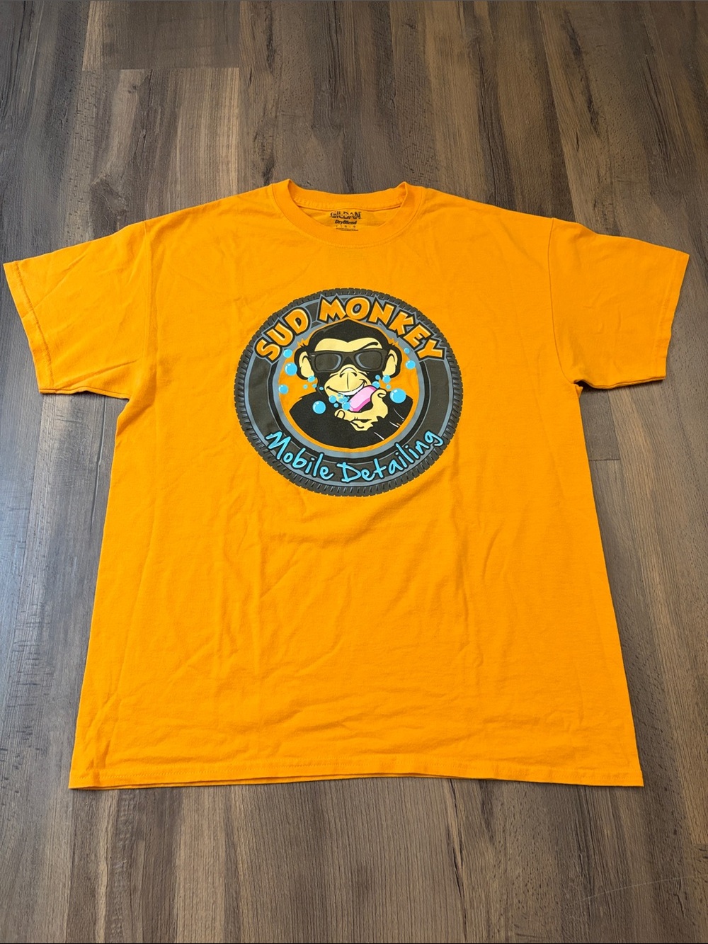 *Flawed* Sud Monkey Mobile Detailing Orange Graphic Tee Size Large